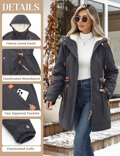 Women's Winter Quilted Coat Thicken Parkas Fleece Lined Down Jacket Warm Puffer Outwear with Fur Hood3