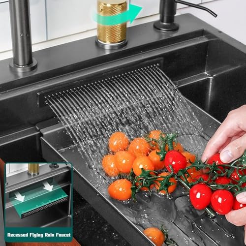 Évier de cuisine simple anti-éclaboussures avec douchette cascade et bac acier - 4