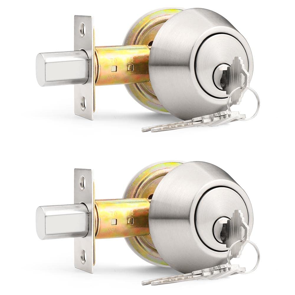 Cerrojo de doble cilindro con llave Probrico en níquel satinado para puertas, pack de 2