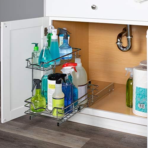 HOLDN’ STORAGE Two Tier Under Sink Organizers and Storage - Slide Out Cabinet Organizer w/Sliding Drawers for Cabinets- Lifetime Limited Warranty 11\" Wx21 Dx15”H Chrome, Requires 12-1/2” Opening