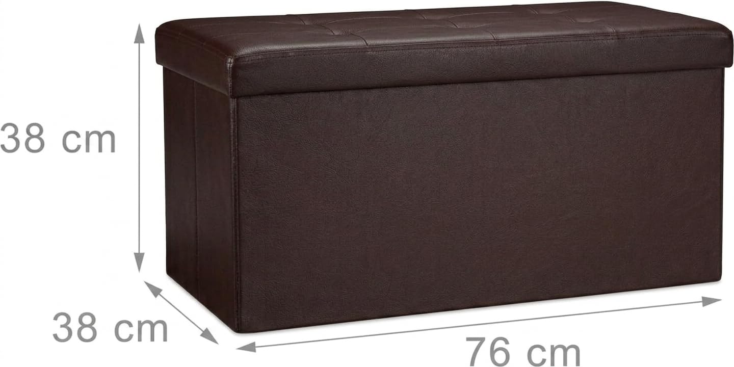 Pagano Cassapanca Contenitore Pieghevole 80L Pouf Marrone | Rettangolare, Seduta Imbottita, Similpelle, Carico 200 kg, Camera Soggiorno