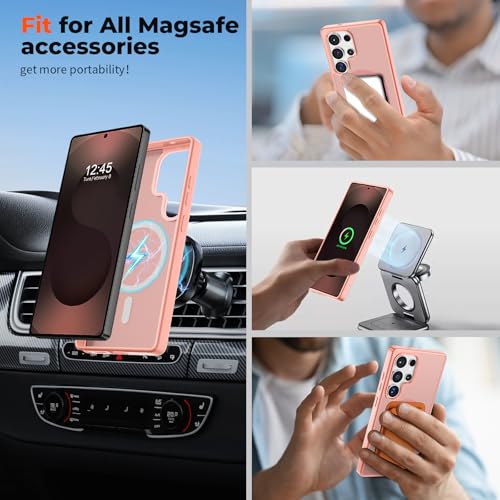 Image of SUPFINE Magnetic for Samsung Galaxy S25 Ultra Case with Screen Protector, (Built-in Magnets) (Military Grade Drop Protection) Slim Translucent Shockproof Phone Case,Light Pink