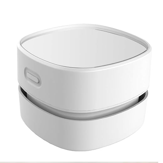 ODISTAR Desk Vacuum Cleaner with Wireless Charger, Mini Table dust Sweeper Energy Saving,Endurance up to 400 mins, Cordless&360º Rotatable for Keyboard/Home/School/Office (White Wireless Charger)
