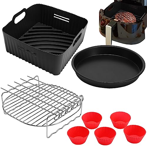 Moleath 21CM Accessoires Air Fryer, 4PCS Silicone Moule pour Philips Airfryer XL 6,2L, COSORI 4,7L 5,5L, Cecotec 6L, ARINTUL 5,5L, Réutilisable au lieu du papier cuisson air fryer accessoire