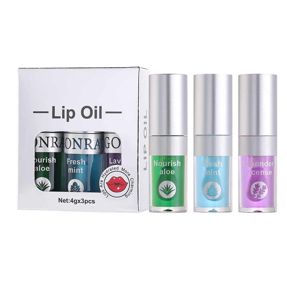 3PCS Moisturizing Lip Oil Set, Hydrating Lip Glow Oil Moisturizing Lip Oil Gloss Transparent No Sticky Lip Gloss Lip Balm Lip Care for Women Girls