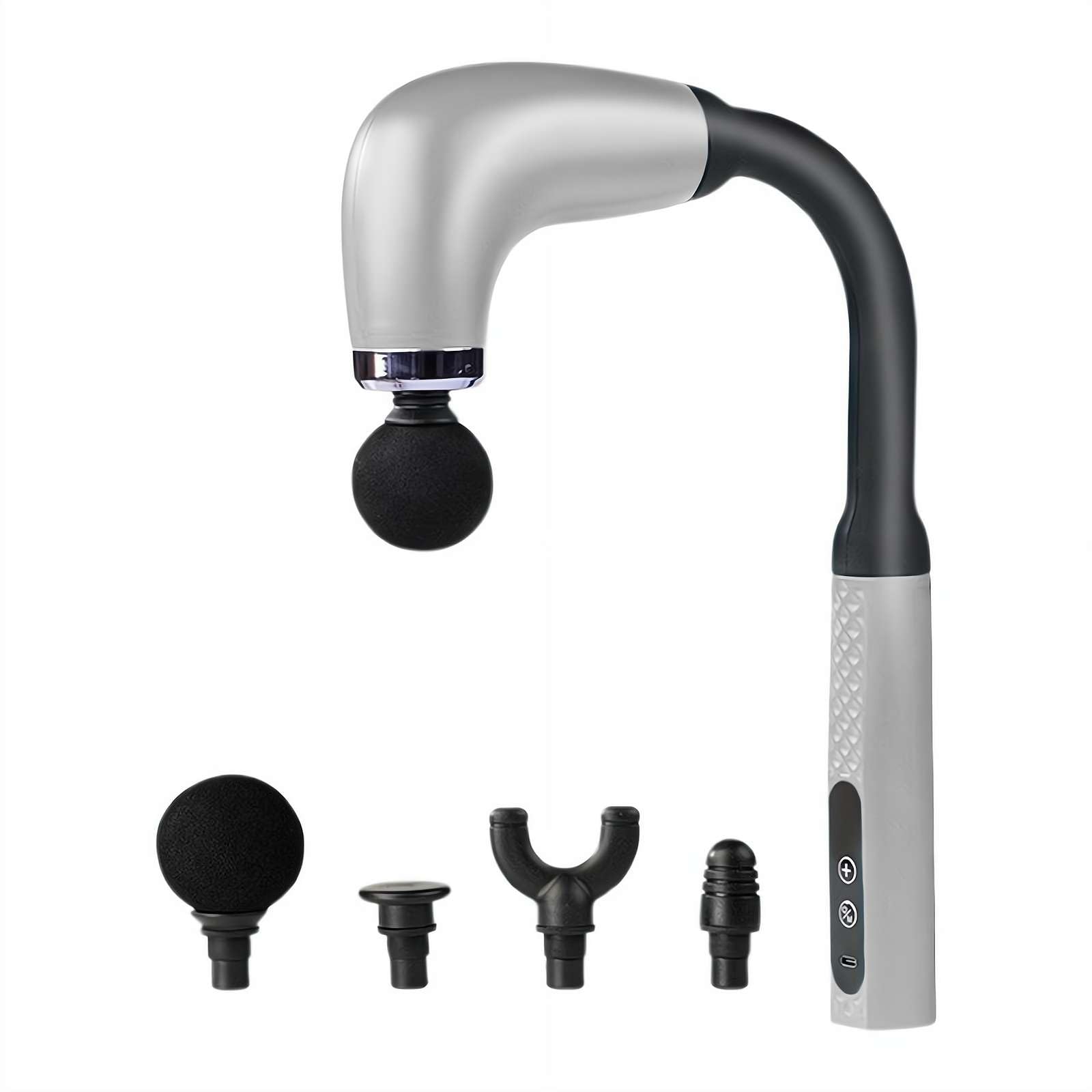 Massage Gun with Extended Handle, Deep Tissue Muscle Massage for Back, Shoulder & Legs Pain Relief, 4 Massage Heads, 9 Speed Levels, Type-C Rechargeable