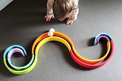 small foot Bausteine 'Regenbogen XL' aus Holz, 12 teiliger Bogen mit 2 Kugeln, ab 1 Jahr, 11412