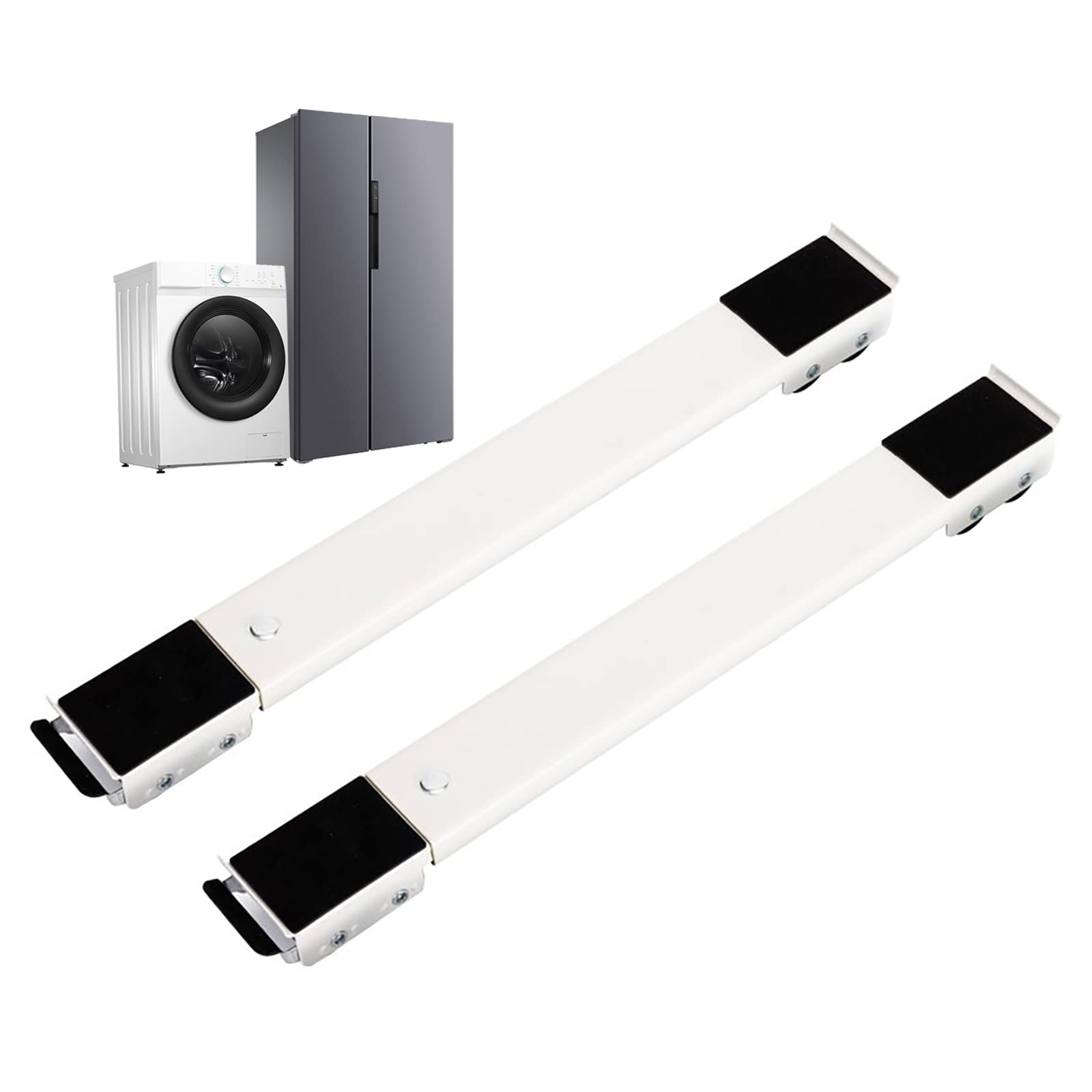 Base ajustable resistente para lavadora con plataforma extensible para muebles, 24 ruedas para una fácil movilidad, soporte móvil de metal, carga máxima de 660 libras (blanco)