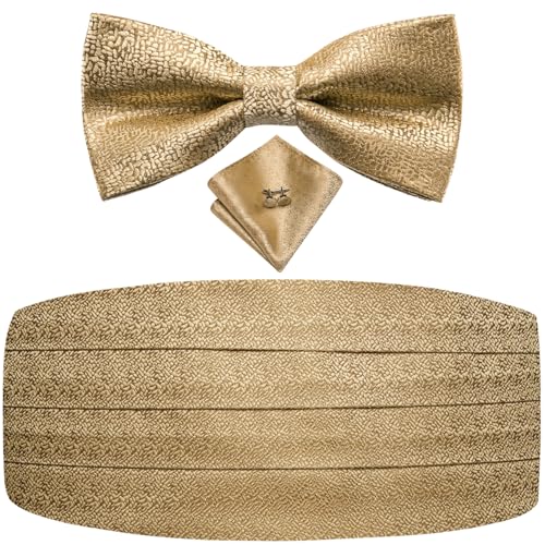 Image of Dubulle Mens Cummerbund and Bow Tie Set Paisley Floral Pretied Bowties for Men Pocket Square Cufflinks Wedding Business