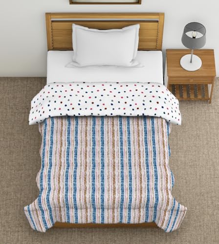 Image of Danip 100% Cotton Reversible AC Dohar Blanket, Throw - Printed Soft, Skin-friendly, Lightweight & Ideal for All-weather - 3 Layered Single Bed Dohar for AC Rooms (56 x 88 Inches) - Stripes & Polka Dot
