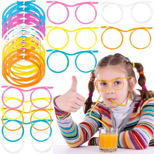 10 Silly Straw Glasses-Novelty Crazy Loop Straws Eyeglasses for Kids Childrens Day Party Decorations-Eye Glasses Plastic Drinking Straws for Birthday Parties Supplies DIY Fun Activities Game Ideas