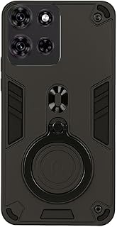 جراب حماية صلب مزدوج الطبقات مضاد للصدمات وبمسند حلقي دوار 360° يعمل حامل حلقي للإصبع ومناسب لحامل السيارة المغناطيسي لموبايل موتو G75، أسود