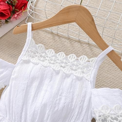 BILIKEYU Toddler Spring Girls Halter Lace Solid Color Top Elastic Embroidered Ripped Jeans Sundress Of Casual4
