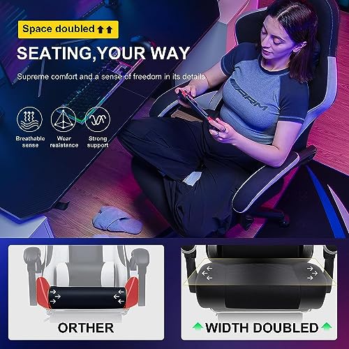 Image of DROGO Throne Ergonomic Gaming Chair with Linkage Armrest, Foot Rest, & Adjustable Seat | Computer Chair with Fabric, Head & Massager Lumbar Pillow | Home & Office Chair with Full Recline (Black)