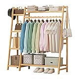 ▶ RACKS DE ABRIGO DE MADERA PARA TRABAJO PESADO: estantes extra fuertes para organizar prendas pesadas, zapatos y accesorios, caja, perchero, también puede quitar la barra inferior de la prenda para almacenar vestidos, abrigos y batas extra largos, ahorre espacio.