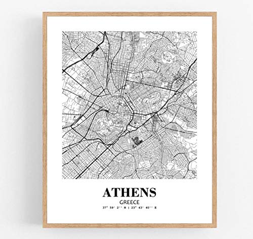 Affiche abstraite sans cadre de la carte d'Athènes Eleville Wgn245 20,3 cm