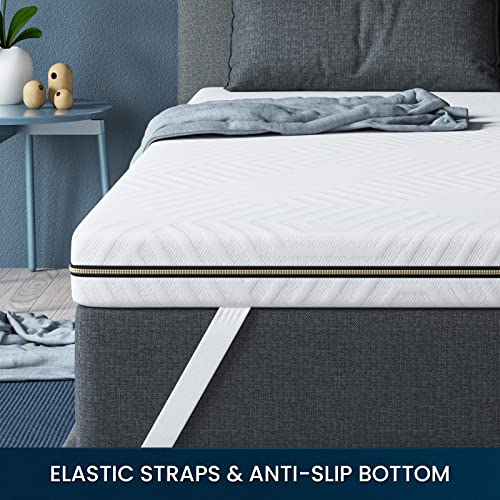 Bedstory 3 Inch Queen Size Memory Foam Mattress Topper, Extra Firm Pain-Relief Bed Topper High Density, Enhanced Cooling Pad Gel Infused, Non-Slip Removable Skin-Friendly Cover, Certipur-Us Certified #TOP4