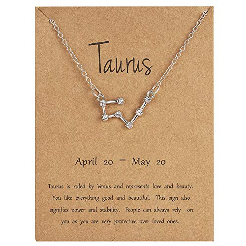 Preisvergleich Produktbild DDDDMMMY Halskette,Mode Taurus 12 Sternbilder Halsketten Frauen Silber Kristall Halsketten Halskette Anhänger Schmuck Beste Freundin Geschenke