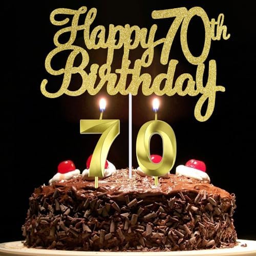 70th Birthday Candles, Happy 70th Birthday Cake Topper, 70 th Bir...