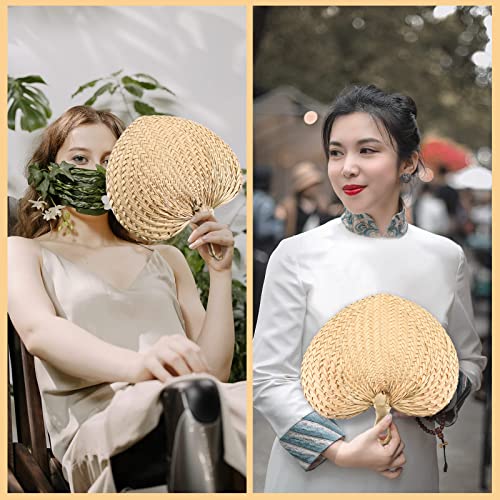 Chunful 15 Pieces Raffia Hand Fan Wedding Woven Fans Natural Palm Leaf Manual Handheld Fan Bulk for Wedding Summer Cooling Supplies Farmhouse Wall Decor Party Favors