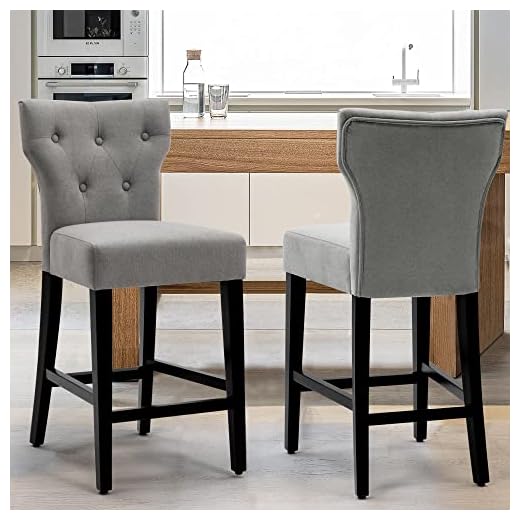 NOBPEINT 25 inch Barstools Gray Fabric Counter Height Bar Stools with Wood Legs, Set of 2