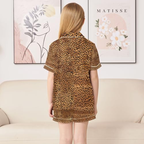 ALAZA Brown Leopard Print Cute Satin Pajamas Set Short Sleeve Button Down Sleepwear Summer Pjs 2 Piece4