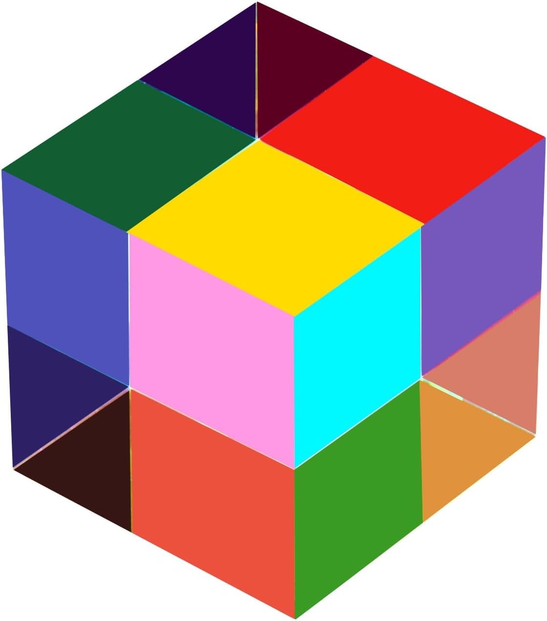Mixing Color Cube, 1.6 inch Acrylic Glass Cube Prism, Multi-Color Physics Toy and Desktop Decor, 4cm