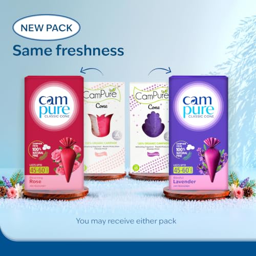 Image of CamPure Camphor Cone (1 Rose + 1 Lavender) Pack Of 2-100% Organic | Air Freshener For Car, Wardrobe, Office Cabin's, Drawers, Travel Bag & Bathroom