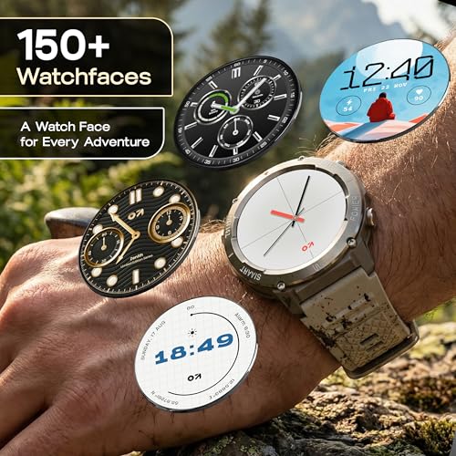 Image of GOBOULT Tuff Hawk Smart Watch 1.39'' HD Display, BT Calling, Working Crown, 150+Watchfaces, 450 Nits Brightness, AI Voice Assistant, SpO2 Monitoring (Green) (Sandstone)