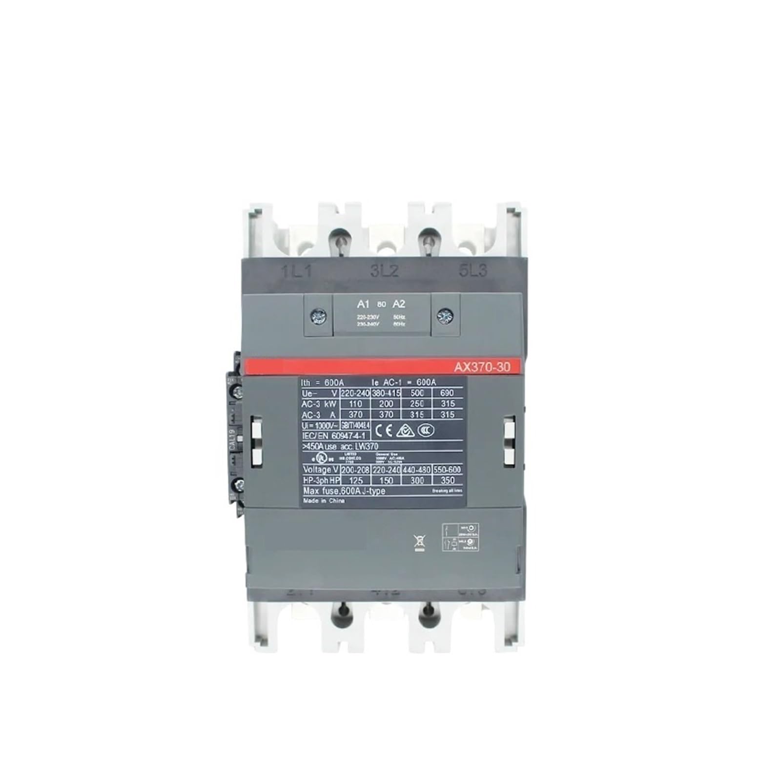 Contacteurs tripolaires série AX 1NC et 1NO 50HZ/60HZ 24V~440V 370A AX370-30-11, 24V, 110V, 220V, 380V Contacteur(AX370-30-11 110V)