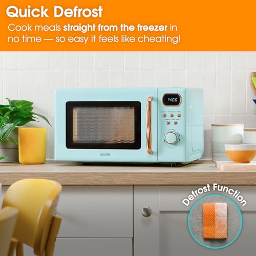 Abode Retro Microwave 20 Litre Blue with Rose Gold Accent Digital 800W, Mirror Finish, 8 Auto Cook Settings & Defrost, 5 Power Levels AMD2004GRG - Image 7
