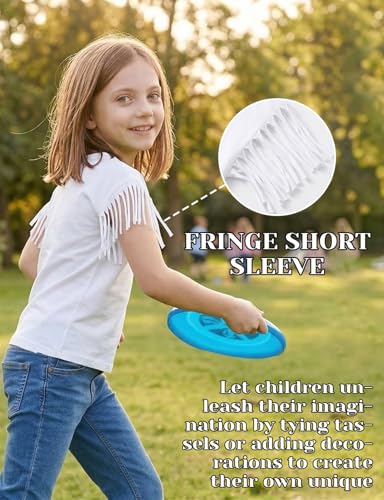 Image of Noomelfish Girls Fringe Sleeve T-Shirts Tassel Casual Summer Tee Tops (5-12 Years)