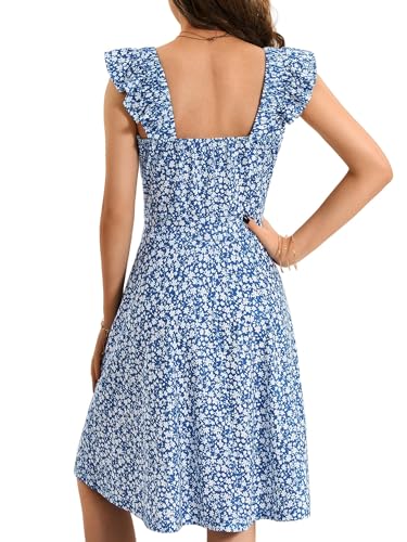 HUHOT Summer Sun Dresses for Women 2025 Adjustable Square Neck Sleeveless Midi Floral Graduation Beach Casaul Sundresses4