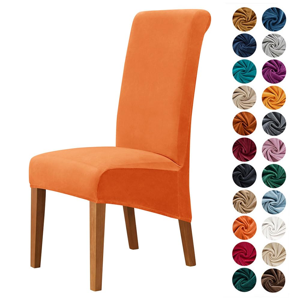 Highdi Dining Chair Covers for Wedding Banquet Party Decoration, Solid Color Velvet Stretch High Back Chair Slipcovers Washable Chair Protector Elastic Seat Covers (2 pcs,orange color)