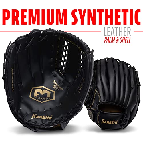 Image of Franklin Sports Baseball and Softball Glove - Field Master - Baseball and Softball Mitt - Adult and Youth Glove - Left Hand Throw - 12 inch - Black /Gold