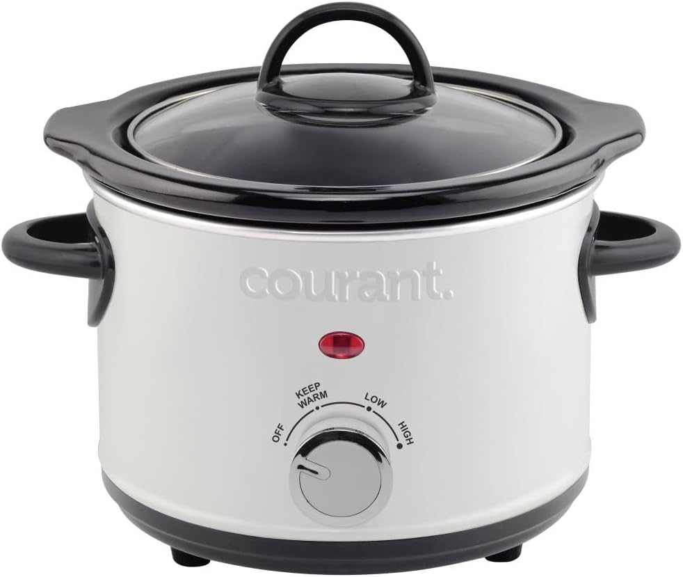 Courant Olla de cocción lenta pequeña, olla eléctrica de cerámica redonda, temperatura ajustable, entradas, salsas, guisos y salsas, asas de tacto