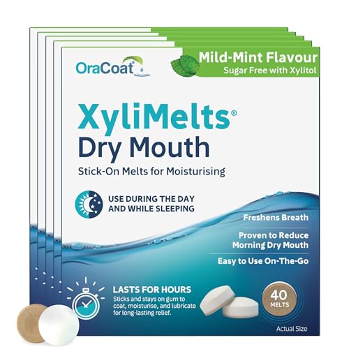 XyliMelts Dry Mouth Relief Discs Mild Mint (200 Count) – Xylitol Oral Adhering Tablets for Nighttime or Day Use, Long-Lasting Dry Mouth Relief & Saliva Support option
