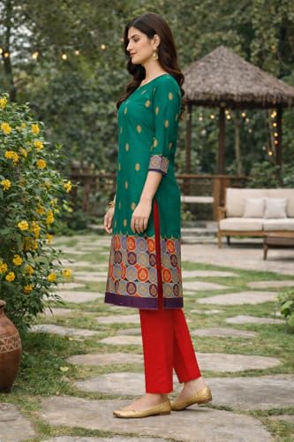 Image of Women's Cotton Blend Unstitched Kurti Set for Women | A-Line Style Dress Material | 2-Piece Traditional Ethnic Wear Suit Fabric