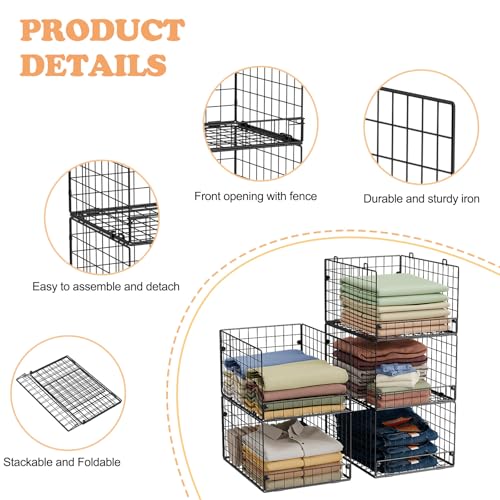 Image of 5-Tier Stackable Closet Storage Baskets, Closet Organizers and Storage Shelves, Foldable & Stackable Clothes Storage Bins for Closet System, Closet Shelf Organizer for Home,Black(Patent No. 30022416)