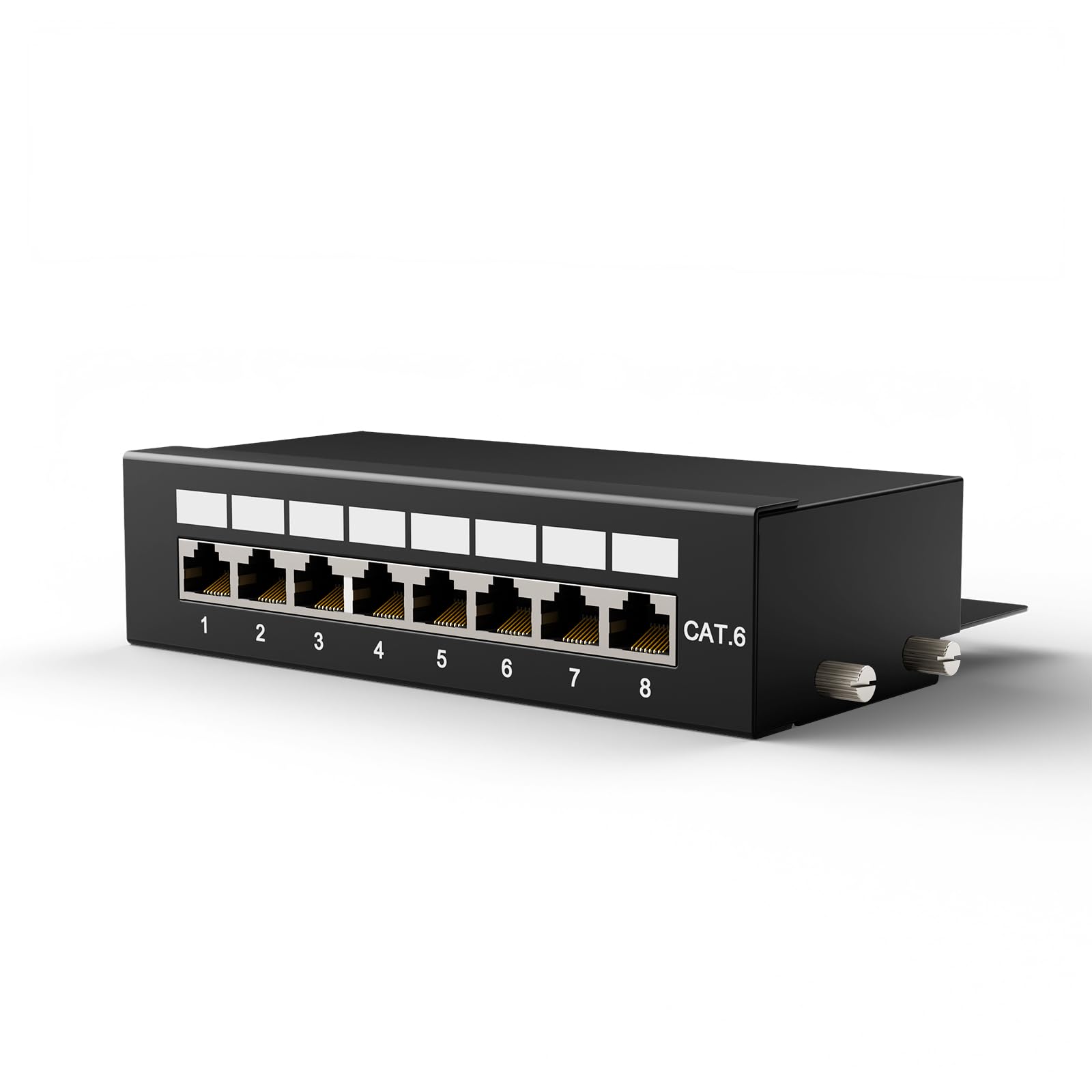 8 Port CAT6 Patchpanel Verteilerfeld, 1Gbps/250MHz, Vergoldete Patch Panel für Cat6/5E/5 Verlegekabel, Metallgehäuse mit Erdung für Wandmontage und Heimvernetzung