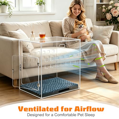 Acrylic Dog House, 27.5" L x 20" W x 24.5" H Clear Indoor Dog Crate Furniture for Small & Medium Dogs, Modern Transparent Pet Kennel Furniture with Lock (Extra Large) - Image 7