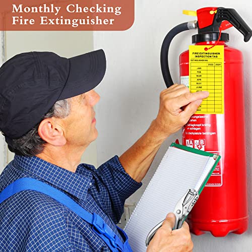 101 Pieces Monthly Fire Extinguisher Inspection Tags 2023 Maintenance Tags And Plastic Tamper Seals Numbered Security Tags With Handheld Hole Puncher (Red, Yellow, 4.33 X 2.13 Inch) #TOP6