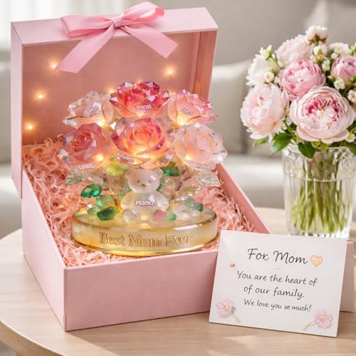 NAZENTI Personalized Flower Bear Mom Acrylic Plaque, Custom 2D Acrylic Plaque with Kids Name, Customized Gifts for Mama Grandma, Mother's Day Acrylics Sign Desk Figurines Gifts for Mama Grandma - 4