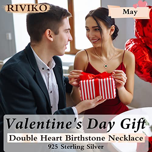 Riviko Heart Birthstone Pendant Necklace For Women 925 Sterling Silver Zirconia Rose Gold Plated May Necklaces Christmas Valentine's Day Mothers Day Jewelry Gifts For Girls Mother Wife #TOP2