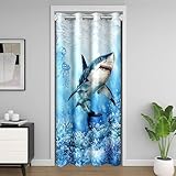 Homewish Rideau Occultant 3D Imprimé Requin Rideau de Porte 200x200 Océan Animaux Thème Rideaux Porte sous Marin Monde Corail Rideaux de Placard Garçons Filles Adultes Décor Maison