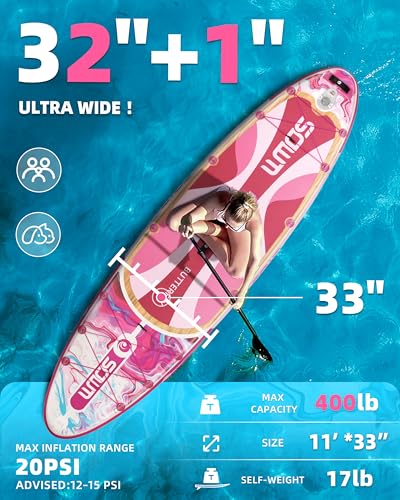 Image of 11'*33 inch /34 inch Inflatable Stand Up Paddle Board for Beginners,400 /420lbs Capacity, Anti-Slip EVA Deck, Includes Adjustable Paddle, Pump, Backpack & SUP Accessories for Surfing, Fishing, Yoga & More