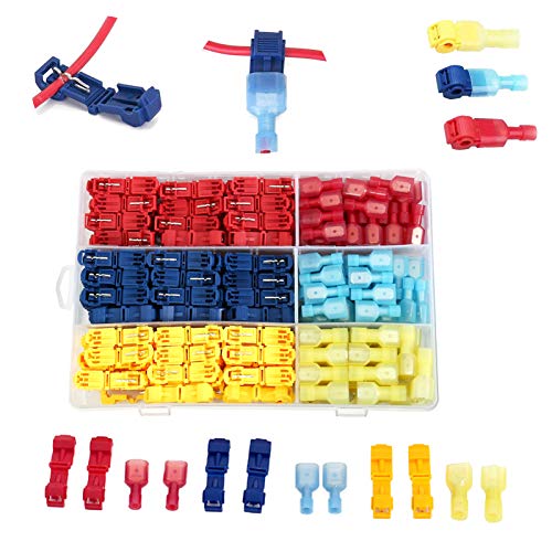 240 PCS T-Tap Wire Connectors,Wrightus Electrical Terminals Assortment - Heavy Duty Insulated Quick Wire Splice Taps and Insulated Male Quick Disconnect Kit
