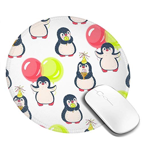 マウスパッド 丸型 ペンギン 風船 子供 遊び おしゃれ 防水 滑り止め ゴム製裏面 ゲーミングマウスパッド ノートパソコン PC ラウンドマウスパッド デスクマット 耐久性が良い オフィス用 ビジネス用 家庭用 ゲーム用 円形 20cm