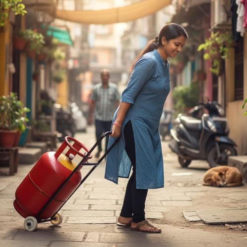 Image of PLATIPUS Metal Heavy Duty LPG Gas Cylinder Trolley with Wheels & Hooks | Easy Grip Handle for Pickup, Carry & Transfer | Robust, Durable & Anti-Rust Steel Construction | Gas Cylinder Stand