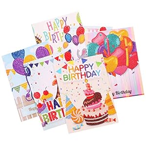 Snsunny 6 stuks 5D DIY diamant painting schilderen cadeaukaart met envelop na aantal set cartoon felicitatiekaart…